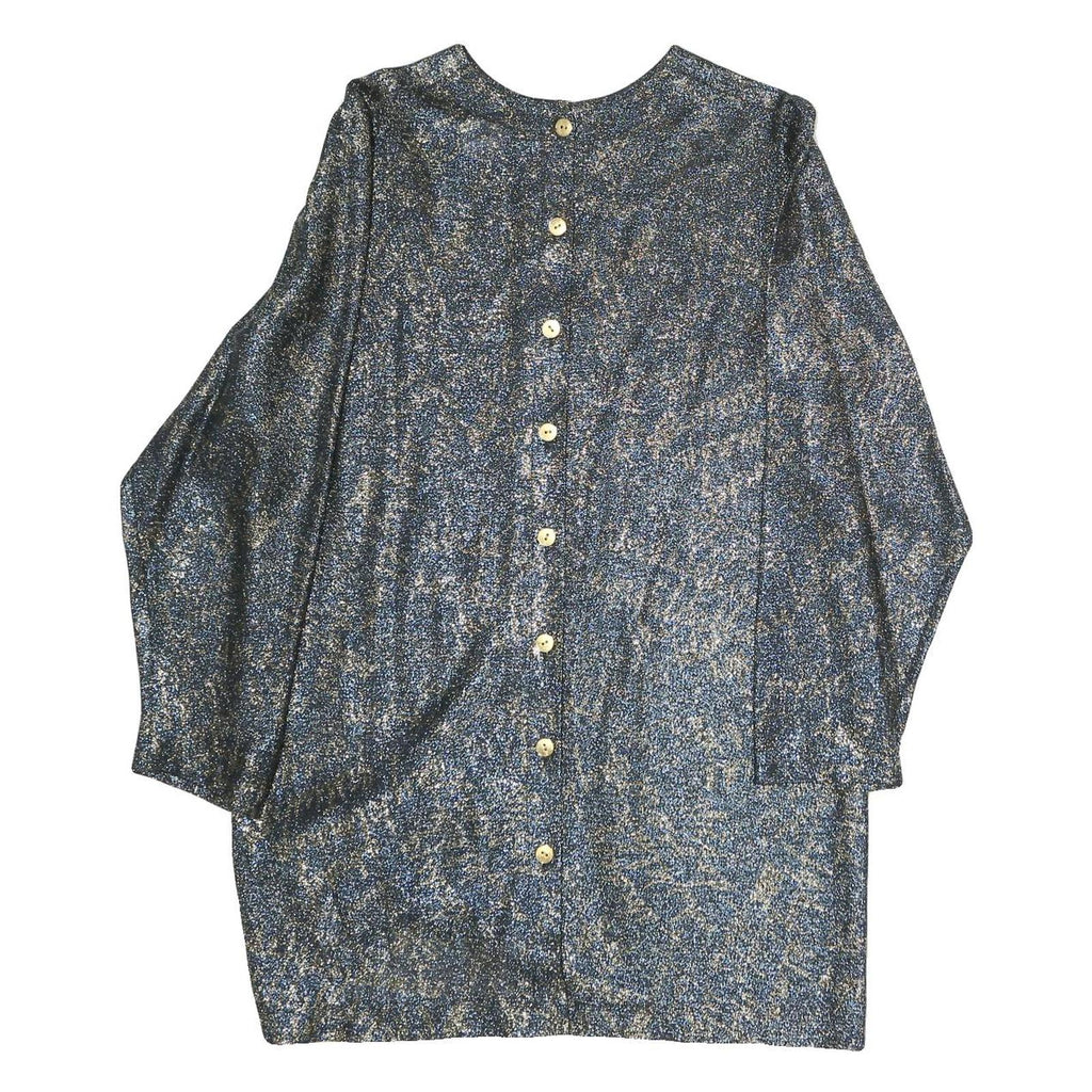 MAAK Womens Blue Plain Top Long Sleeve Button Neck M Stylish Casual