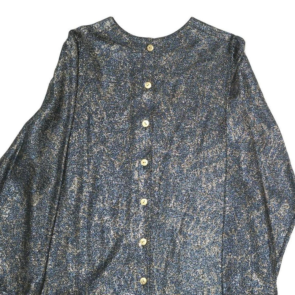 MAAK Womens Blue Plain Top Long Sleeve Button Neck M Stylish Casual