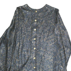 MAAK Womens Blue Plain Top Long Sleeve Button Neck M Stylish Casual