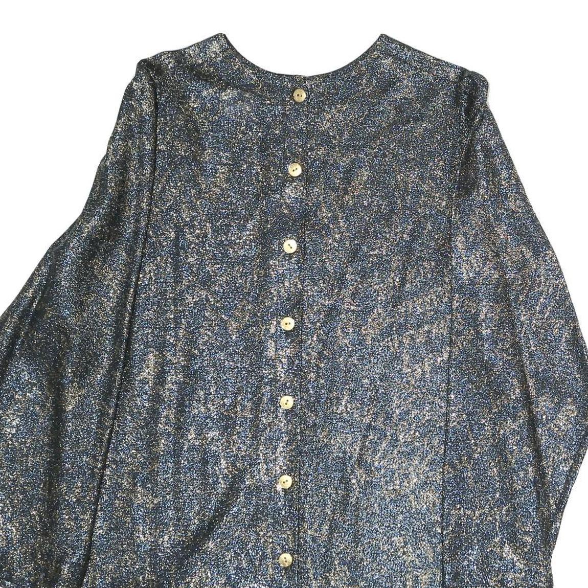 MAAK Womens Blue Plain Top Long Sleeve Button Neck M Stylish Casual