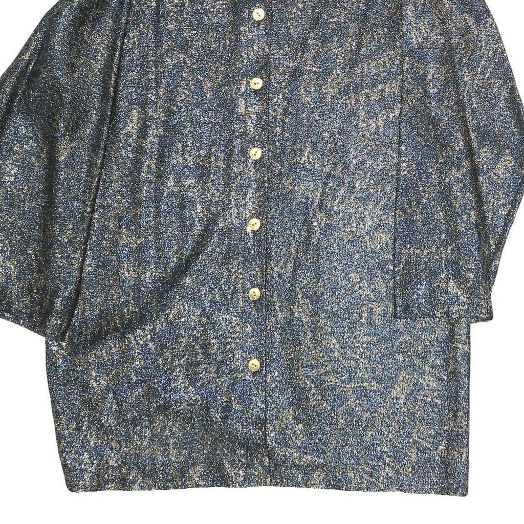 MAAK Womens Blue Plain Top Long Sleeve Button Neck M Stylish Casual