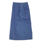 TALBOTS Womens Blue Cotton Blend Denim Midi Skirt M Button Front Casual
