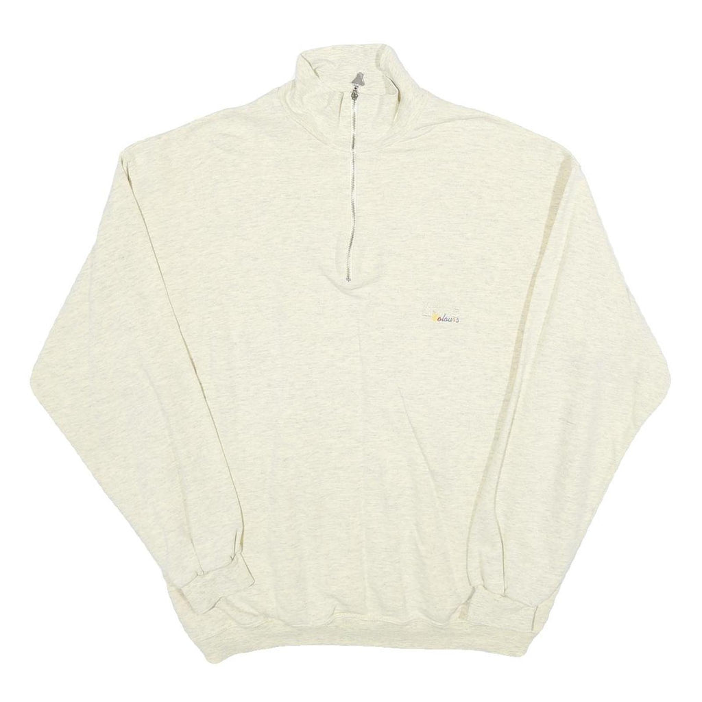 YORK Mens Cream 1/4 Zip Sweatshirt L Zip Neck Cotton Pullover Casual
