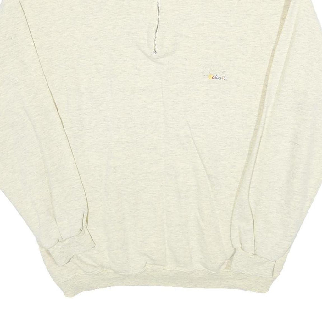 YORK Mens Cream 1/4 Zip Sweatshirt L Zip Neck Cotton Pullover Casual