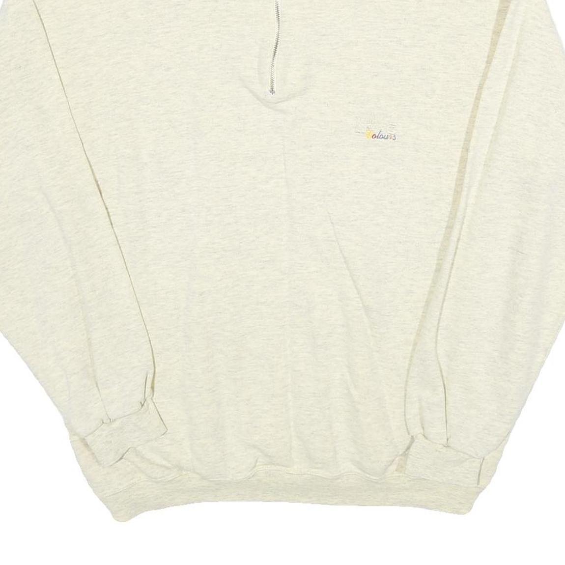 YORK Mens Cream 1/4 Zip Sweatshirt L Zip Neck Cotton Pullover Casual