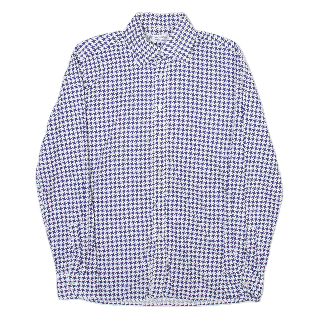CARRISTAR Mens Shirt Blue Houndstooth Long Sleeve M