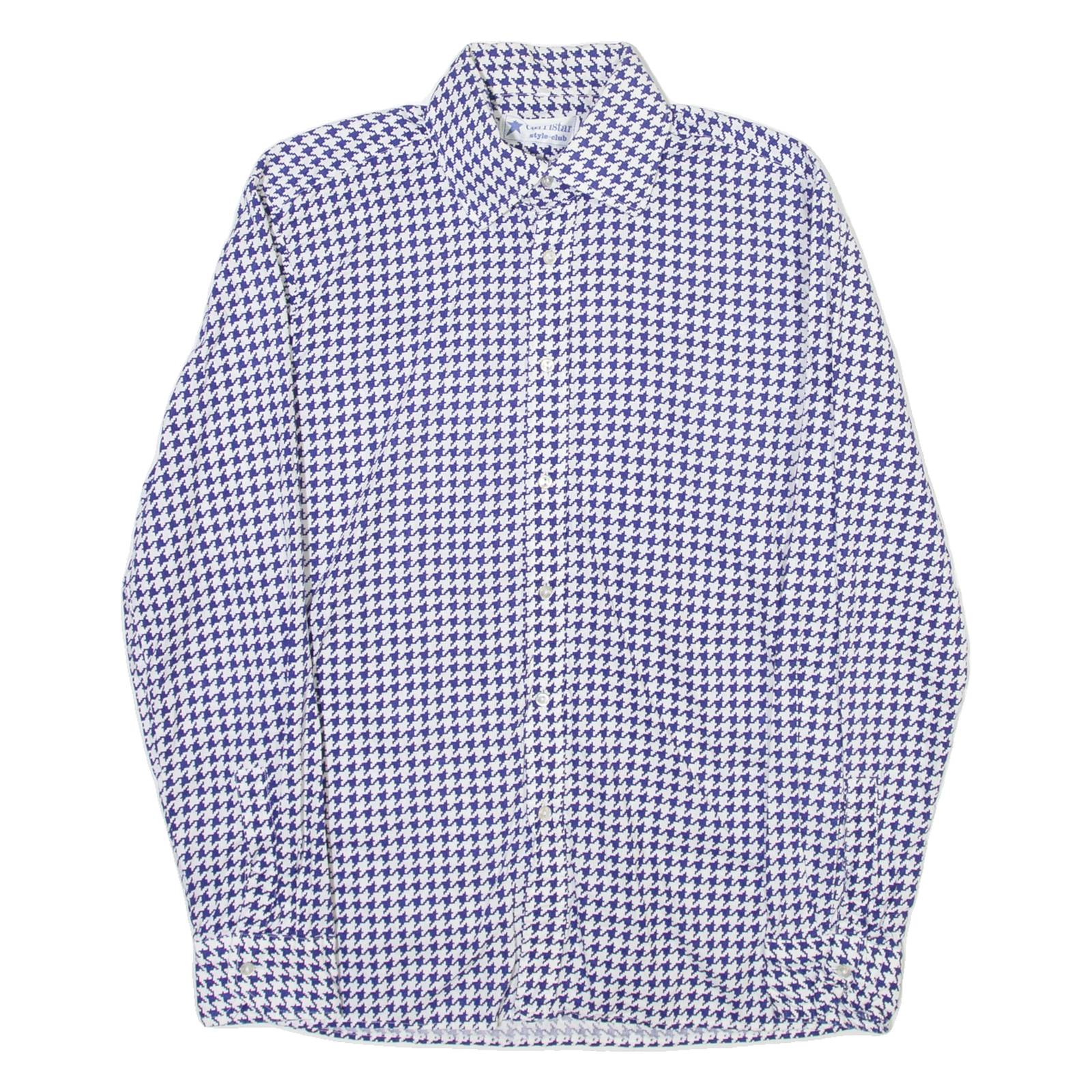 CARRISTAR Mens Shirt Blue Houndstooth Long Sleeve M