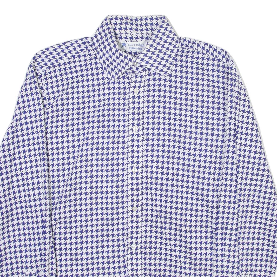 CARRISTAR Mens Shirt Blue Houndstooth Long Sleeve M