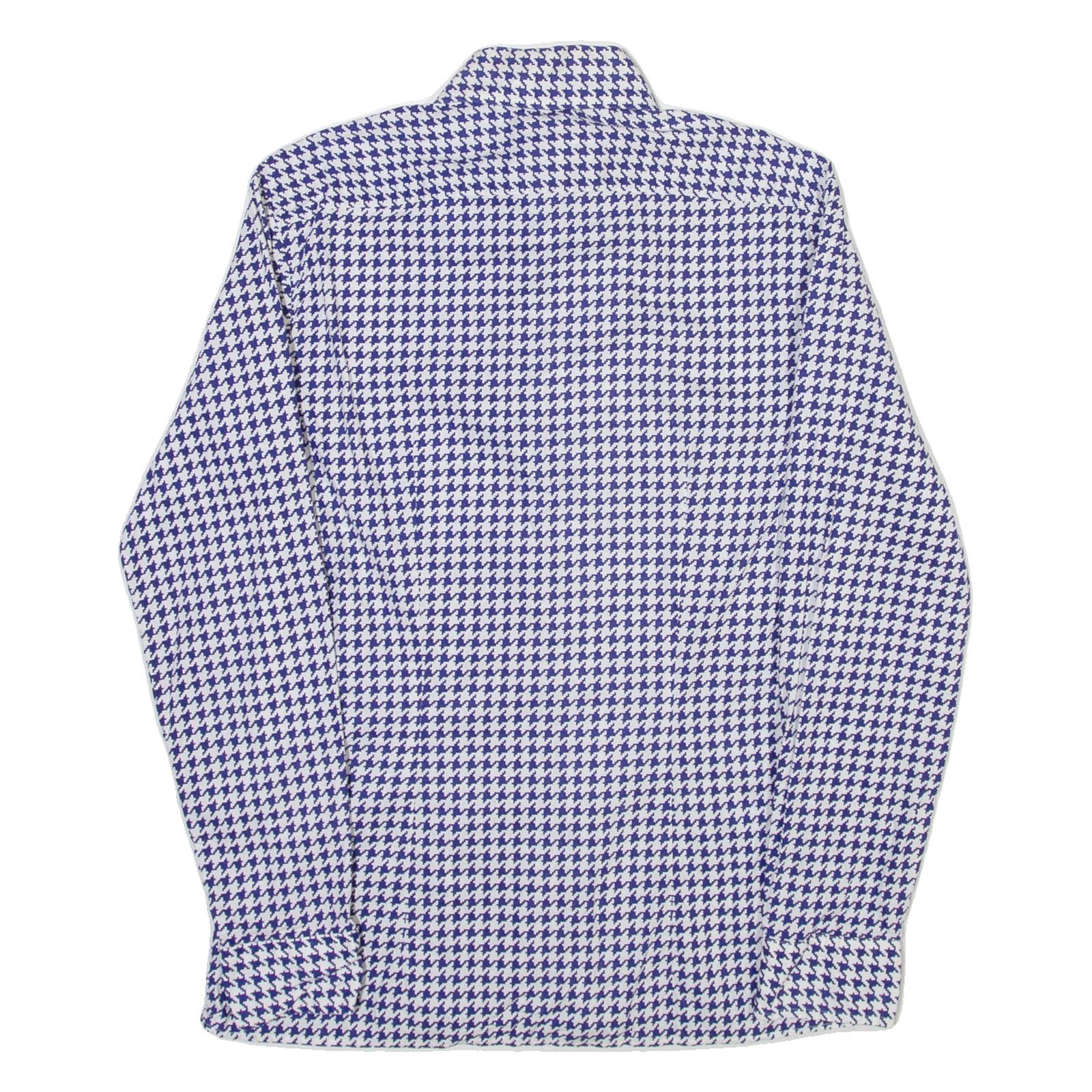 CARRISTAR Mens Shirt Blue Houndstooth Long Sleeve M