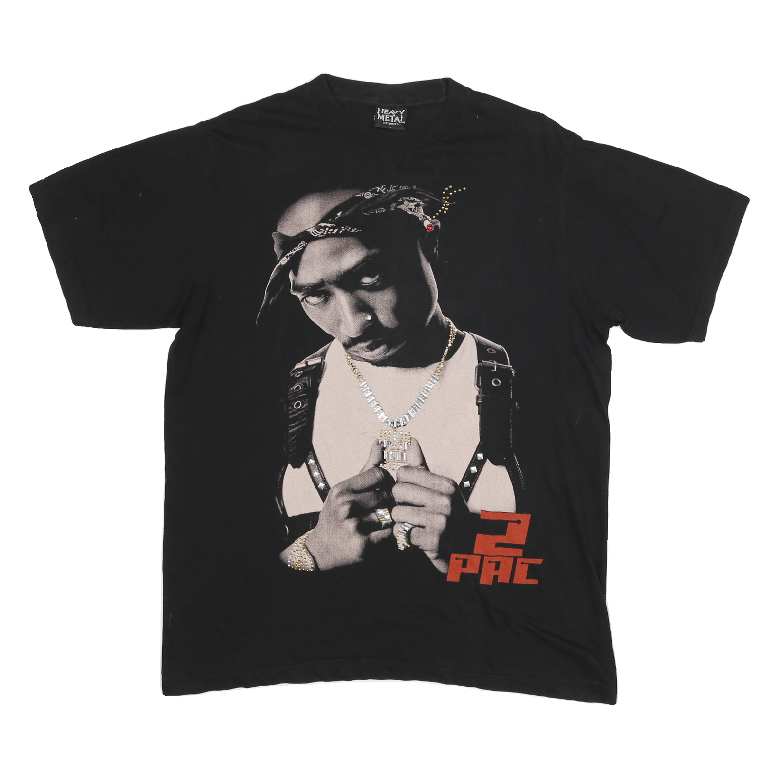 HEAVY METAL Mens Black 2 Pac Graphic T-Shirt L Short Sleeve Crew Neck Vintage