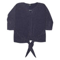 WALLIS Womens Blue Glitter Tie Front Basic Top 3/4 Sleeve Round Neck Size S