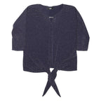 WALLIS Womens Blue Glitter Tie Front Basic Top 3/4 Sleeve Round Neck Size S
