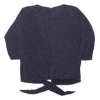 WALLIS Womens Blue Glitter Tie Front Basic Top 3/4 Sleeve Round Neck Size S