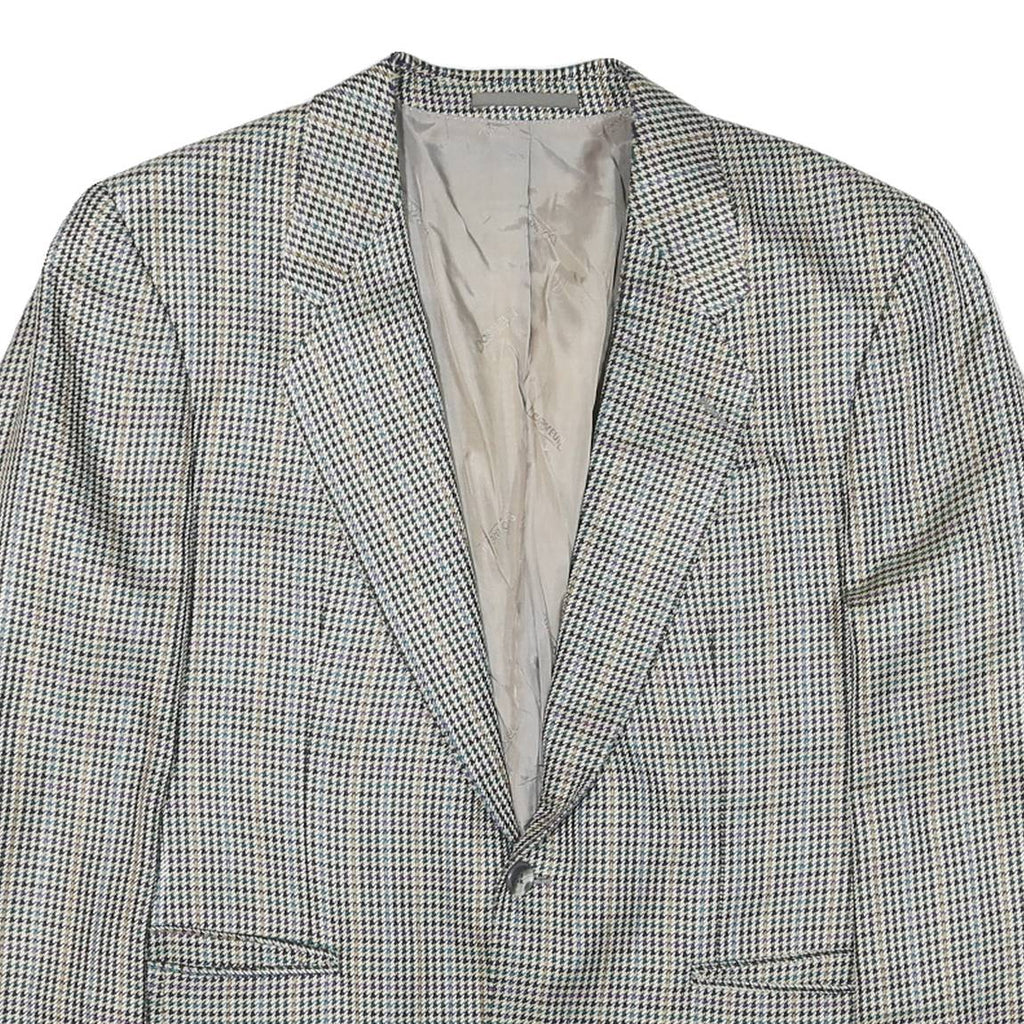 Mens Grey & Black Houndstooth Blazer Jacket M Polyester Blend Classic Button