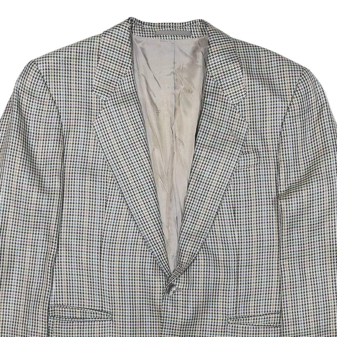 Mens Grey & Black Houndstooth Blazer Jacket M Polyester Blend Classic Button