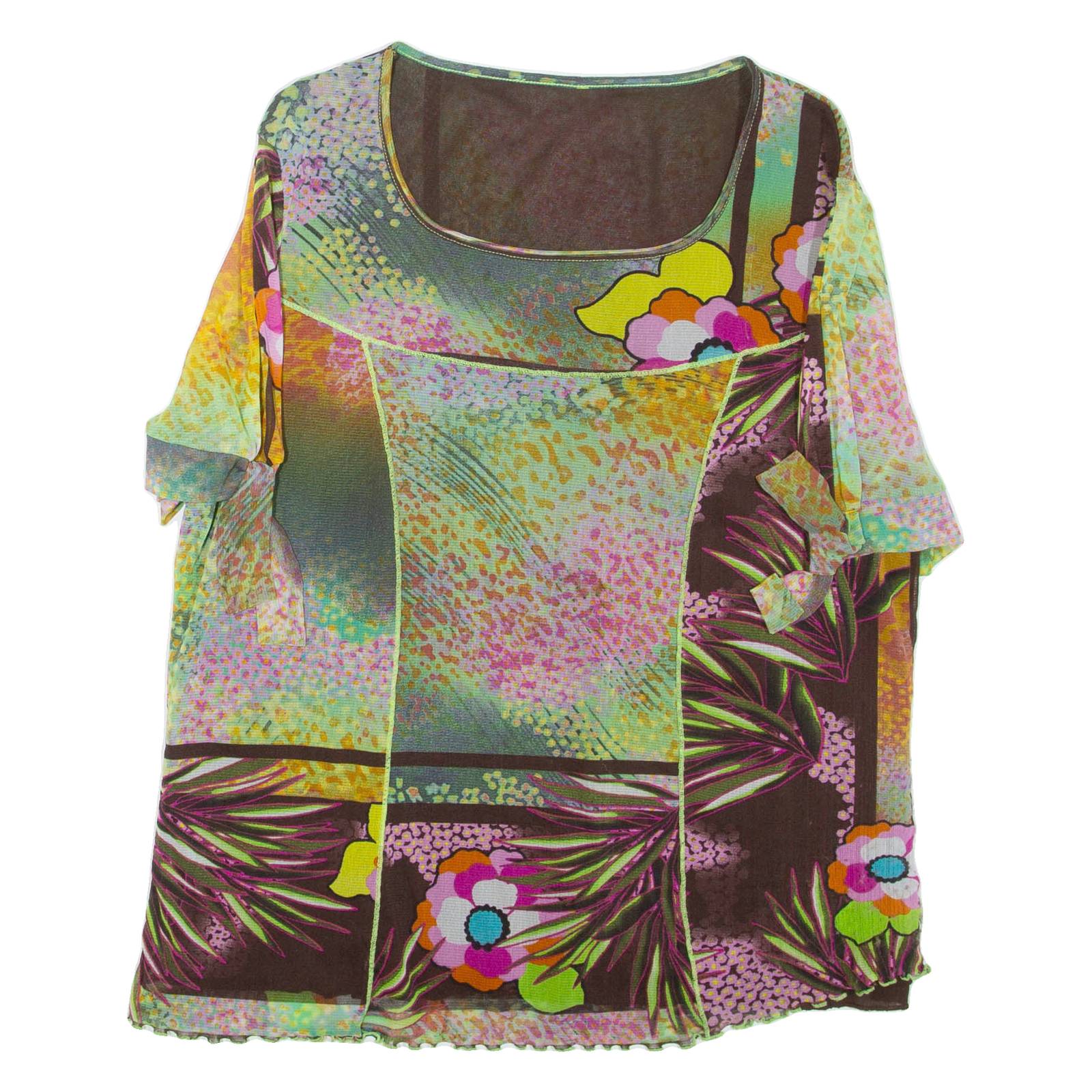 Womens Printed Top Green Crazy Pattern L
