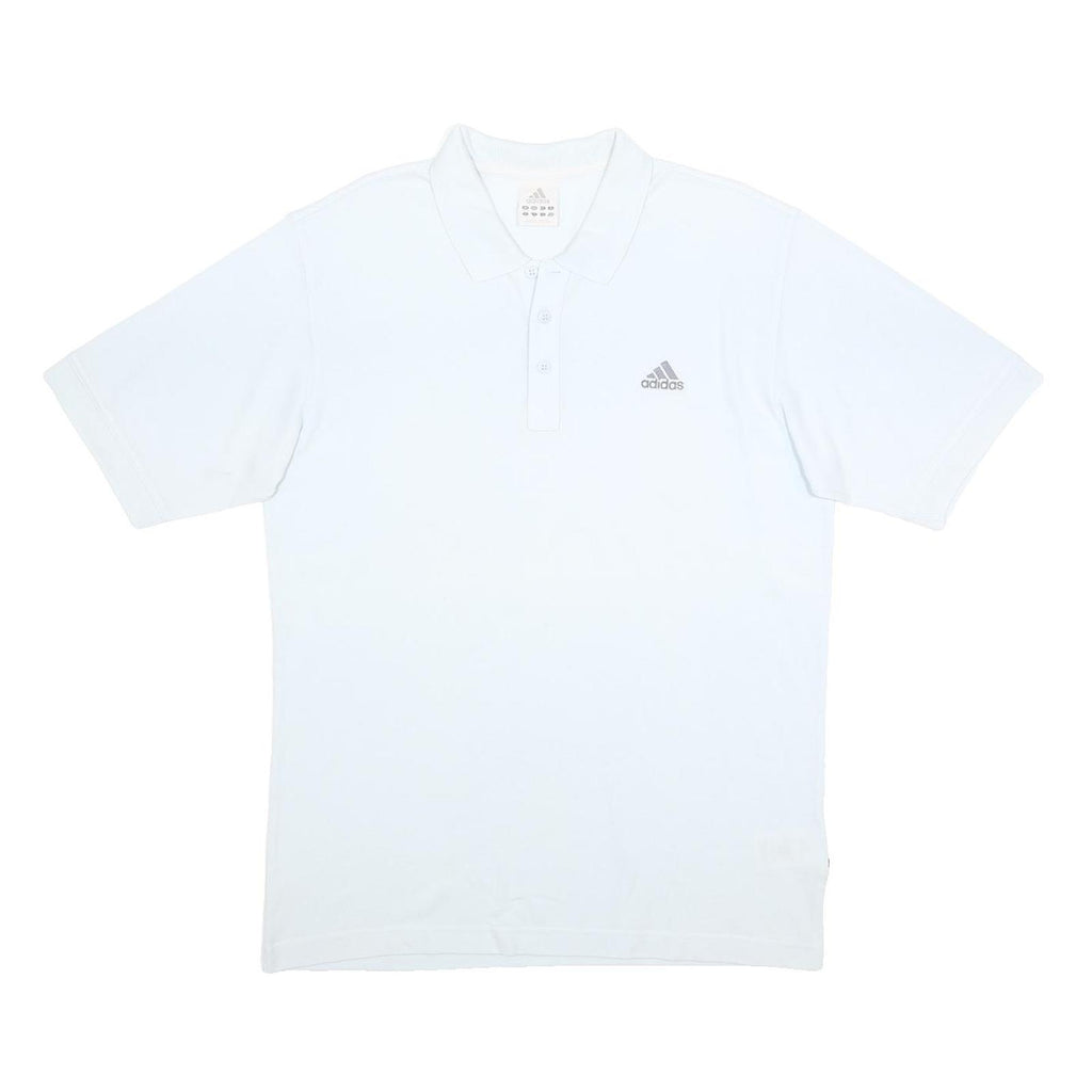 ADIDAS Mens White Short Sleeve Plain Polo Shirt M Cotton Blend Classic Fit