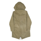 ZARA Womens Beige Cotton Blend Parka Jacket S Plain Hooded Zip Closure