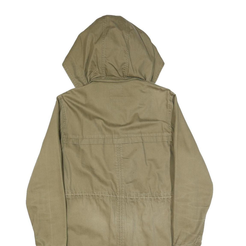 ZARA Womens Beige Cotton Blend Parka Jacket S Plain Hooded Zip Closure