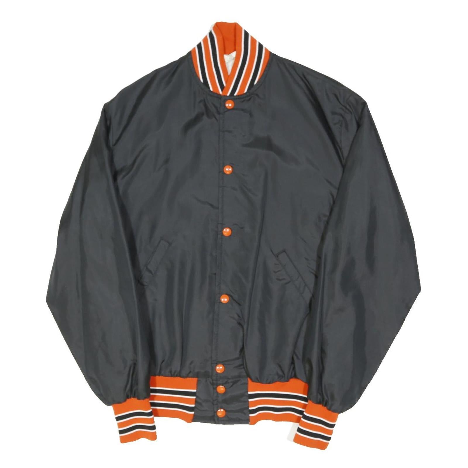 NEFF Mens Black & Orange Band Jacket S Nylon Plain Button Closure Ribbed Cuffs
