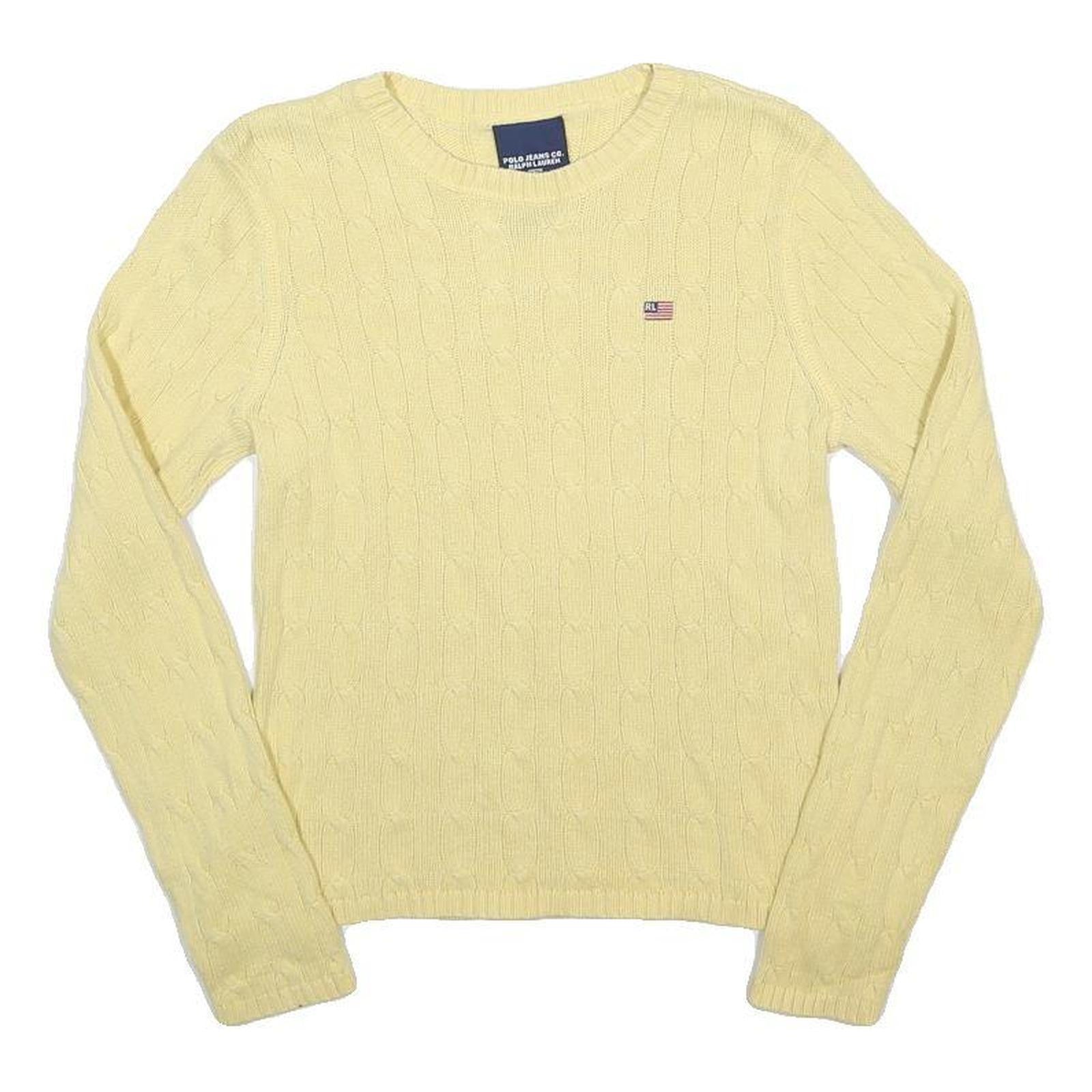 RALPH LAUREN POLO JEANS COMPANY Boys Yellow Cable Knit Crew Neck Jumper M Cotton