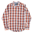 NAUTICA Mens Orange & Navy Plaid Shirt L Cotton Blend Casual Button-Down