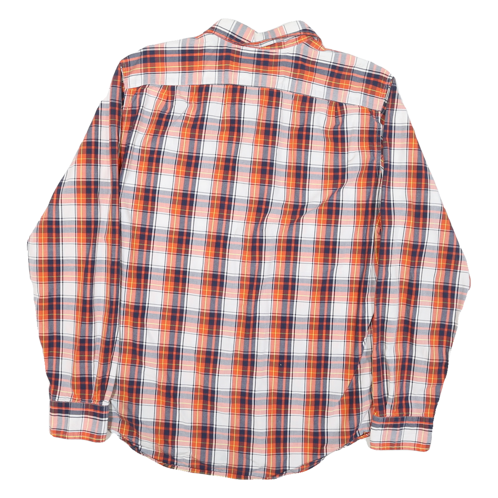 NAUTICA Mens Orange & Navy Plaid Shirt L Cotton Blend Casual Button-Down