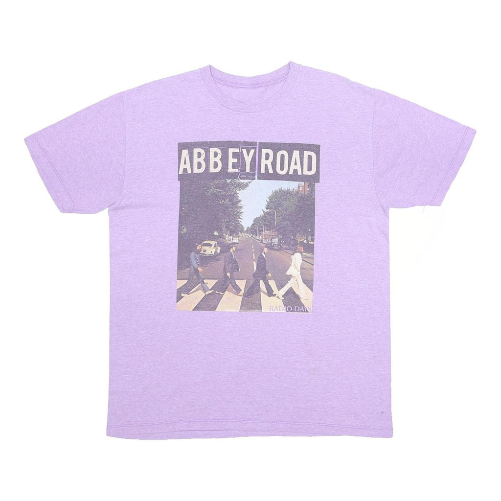 Mens Purple Abbey Road Graphic T-Shirt L Short Sleeve Crew Neck Cotton Blend