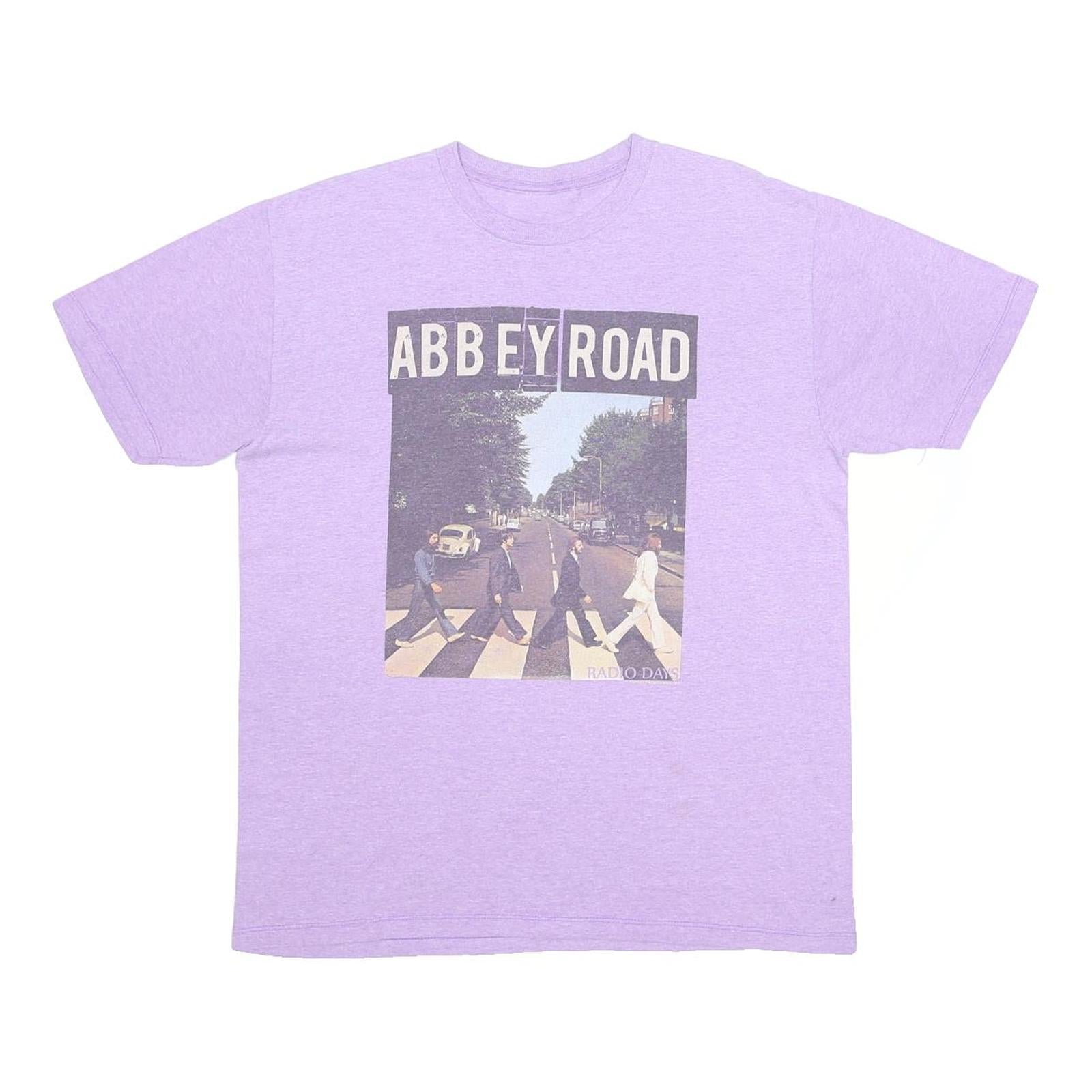 Mens Purple Abbey Road Graphic T-Shirt L Short Sleeve Crew Neck Cotton Blend