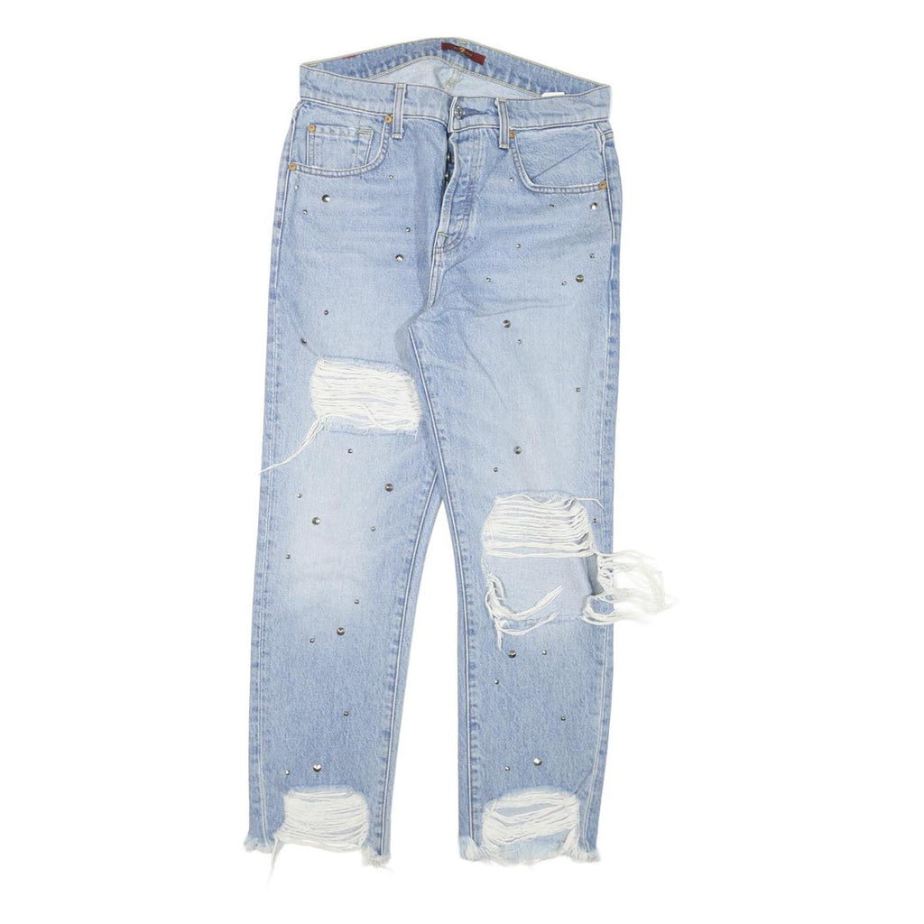 7 FOR ALL MANKIND Womens Slim Blue Denim Rinse W28 L26 Distressed Button Fly