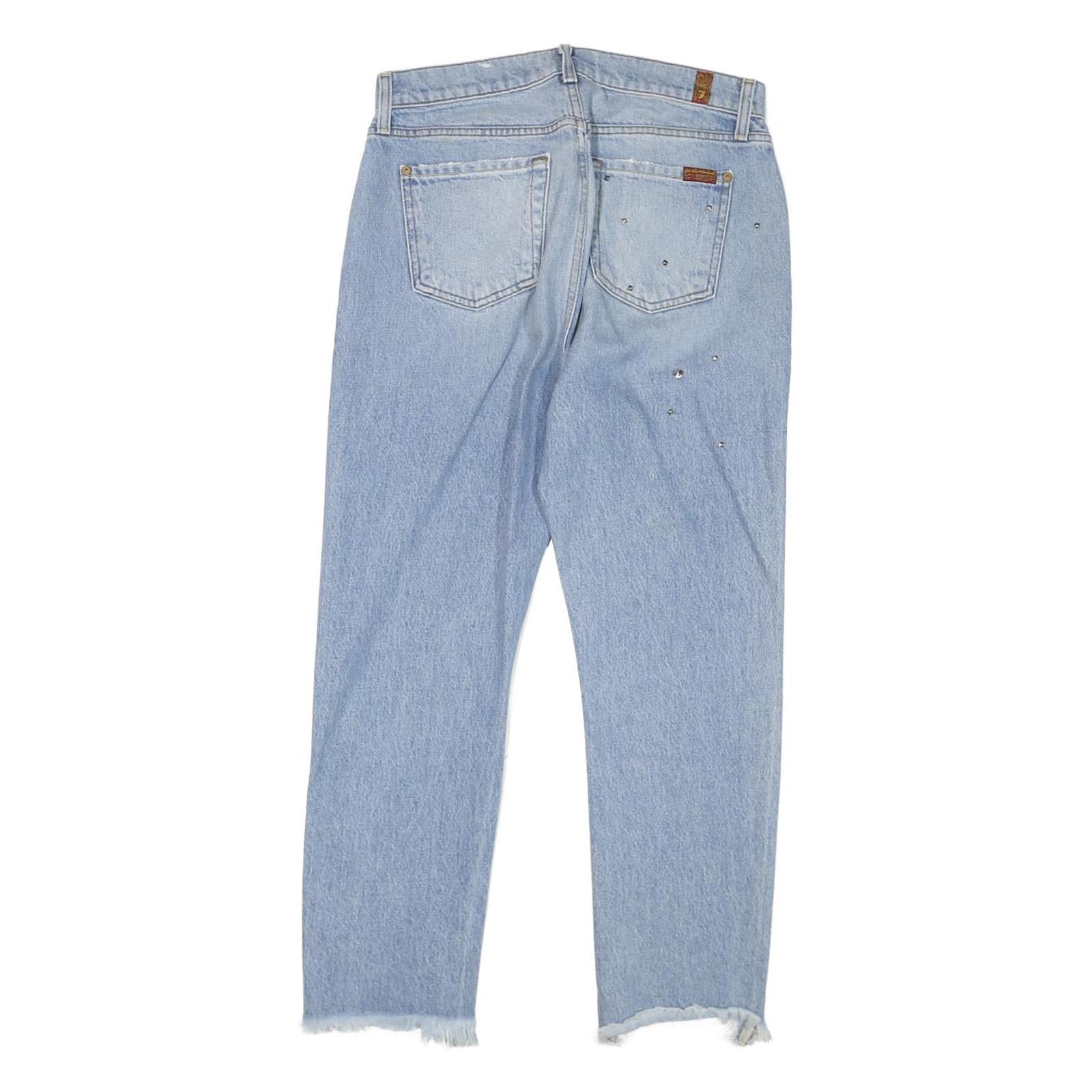 7 FOR ALL MANKIND Womens Slim Blue Denim Rinse W28 L26 Distressed Button Fly