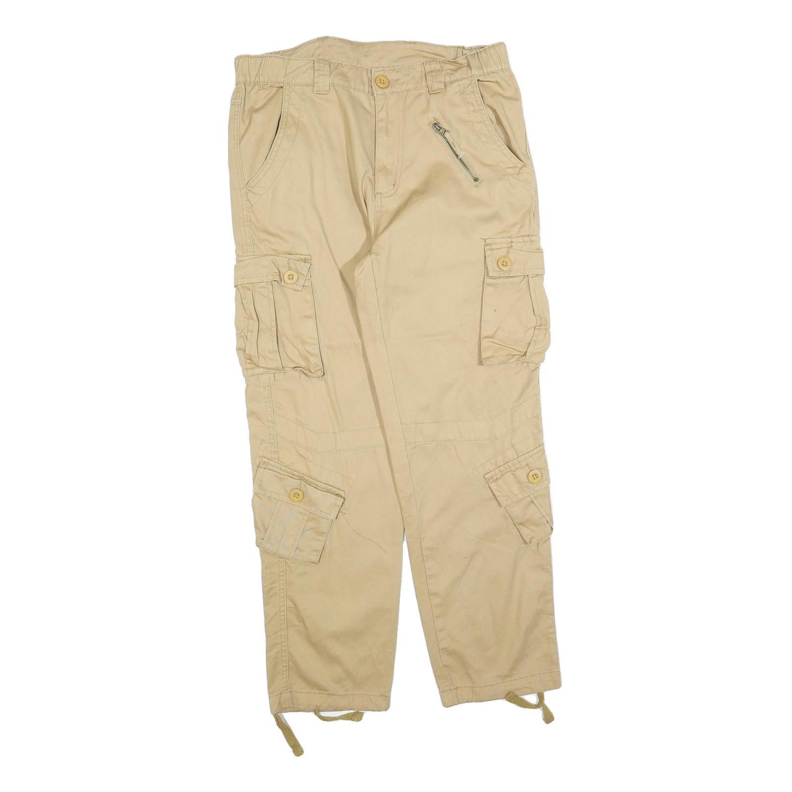 AKARMY Womens Beige Regular Fit Cargo Trousers W32 L28 Cotton Blend Zip Pocket
