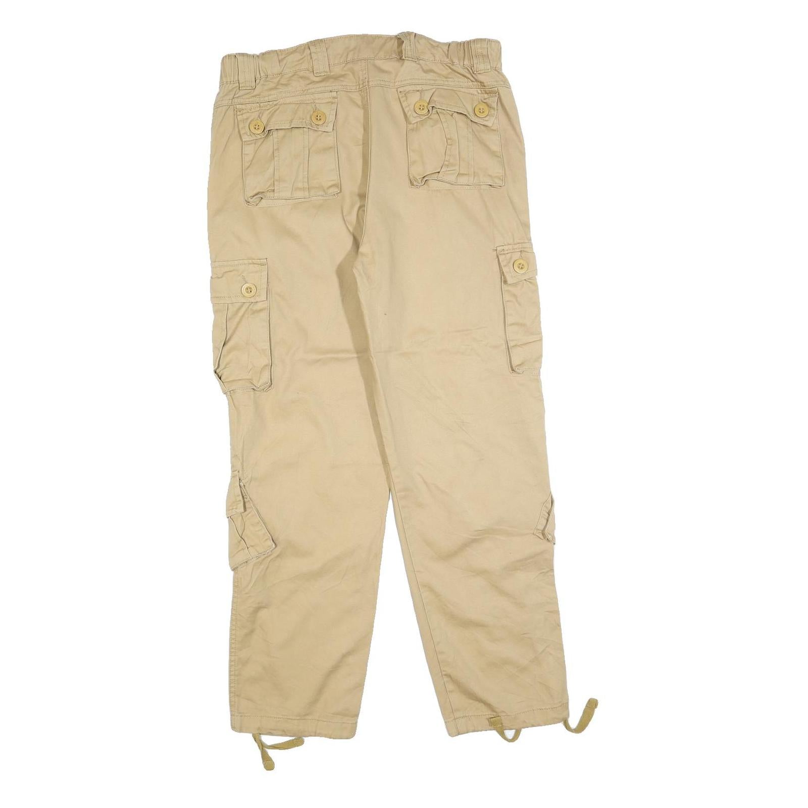AKARMY Womens Beige Regular Fit Cargo Trousers W32 L28 Cotton Blend Zip Pocket