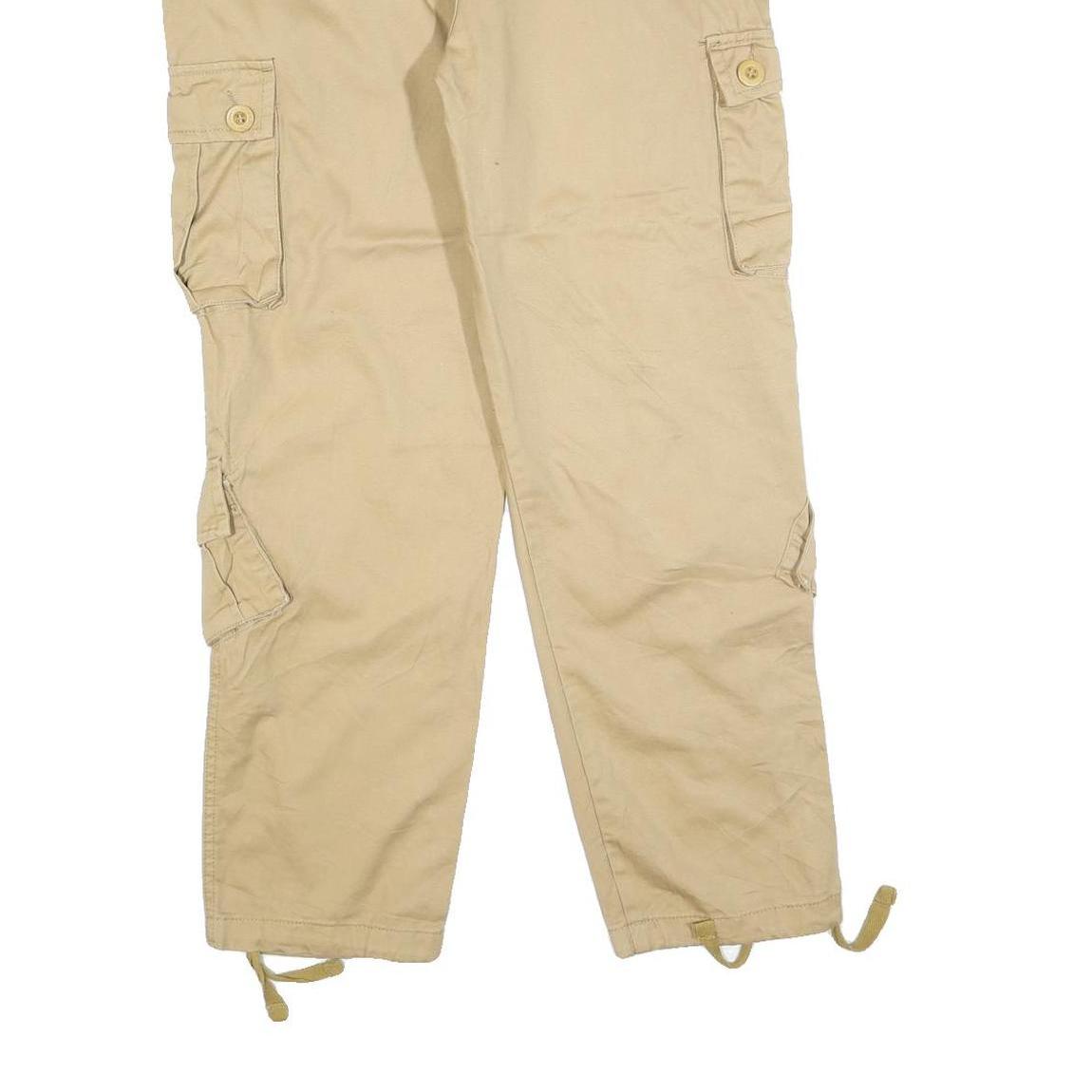 AKARMY Womens Beige Regular Fit Cargo Trousers W32 L28 Cotton Blend Zip Pocket