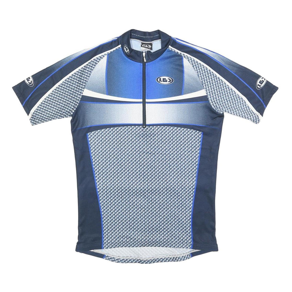 LG Mens Blue & Grey Cycling T-Shirt M Short Sleeve 1/4 Zip Sportswear