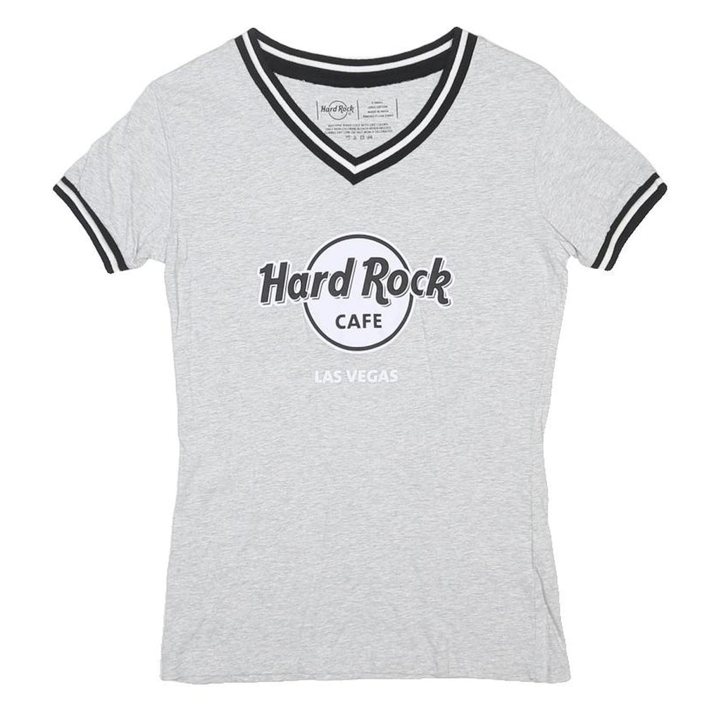 HARD ROCK CAFE Womens Grey V-Neck T-Shirt XS Short Sleeve Logo Print Casual