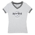 HARD ROCK CAFE Womens Grey V-Neck T-Shirt XS Short Sleeve Logo Print Casual