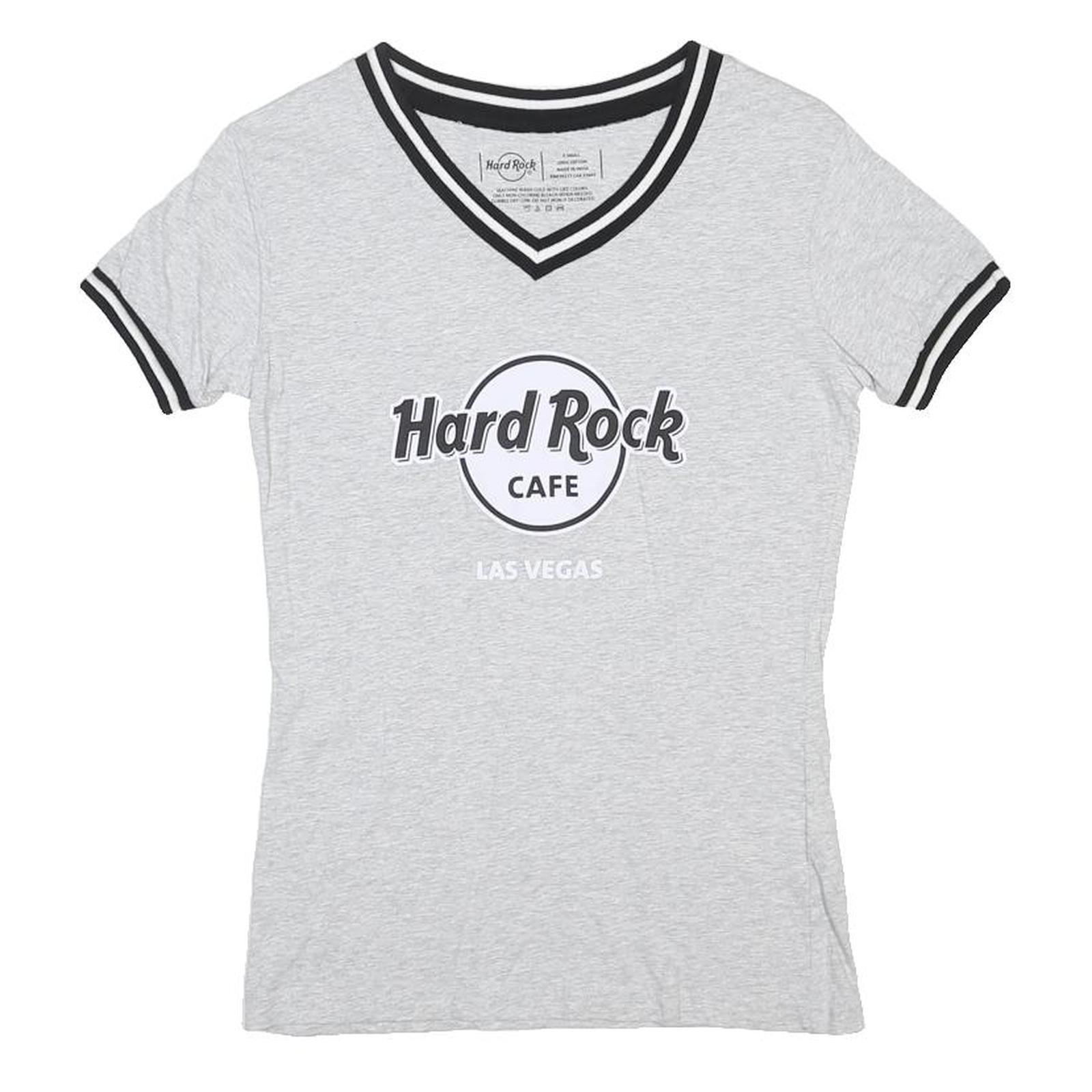 HARD ROCK CAFE Womens Grey V-Neck T-Shirt XS Short Sleeve Logo Print Casual