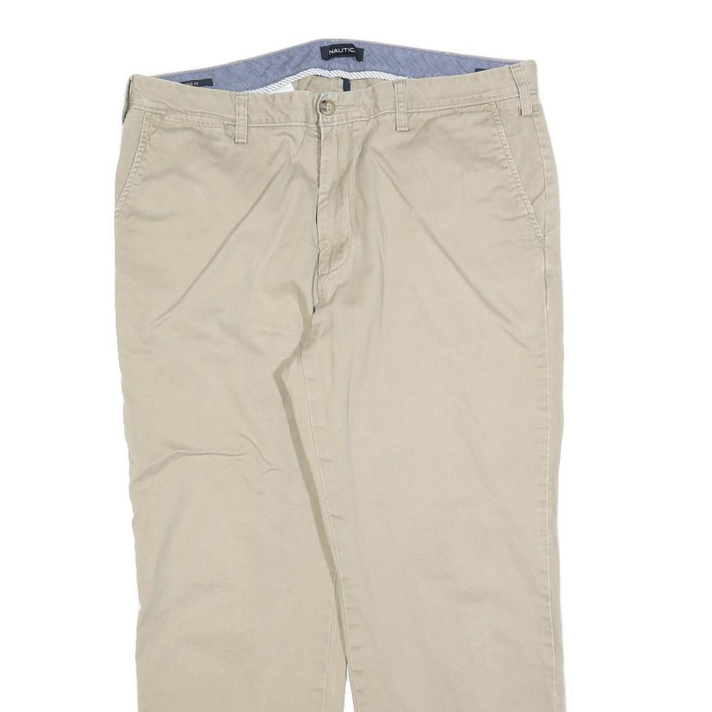 NAUTICA Mens Regular Fit Beige Cotton Blend Chino Trousers W36 L27 Casual Zip
