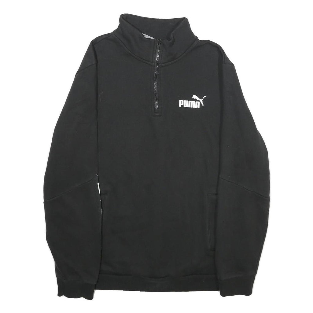 PUMA Mens Black Half Zip M Logo Tape Sweatshirt Cotton Blend Pullover