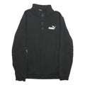 PUMA Mens Black Half Zip M Logo Tape Sweatshirt Cotton Blend Pullover