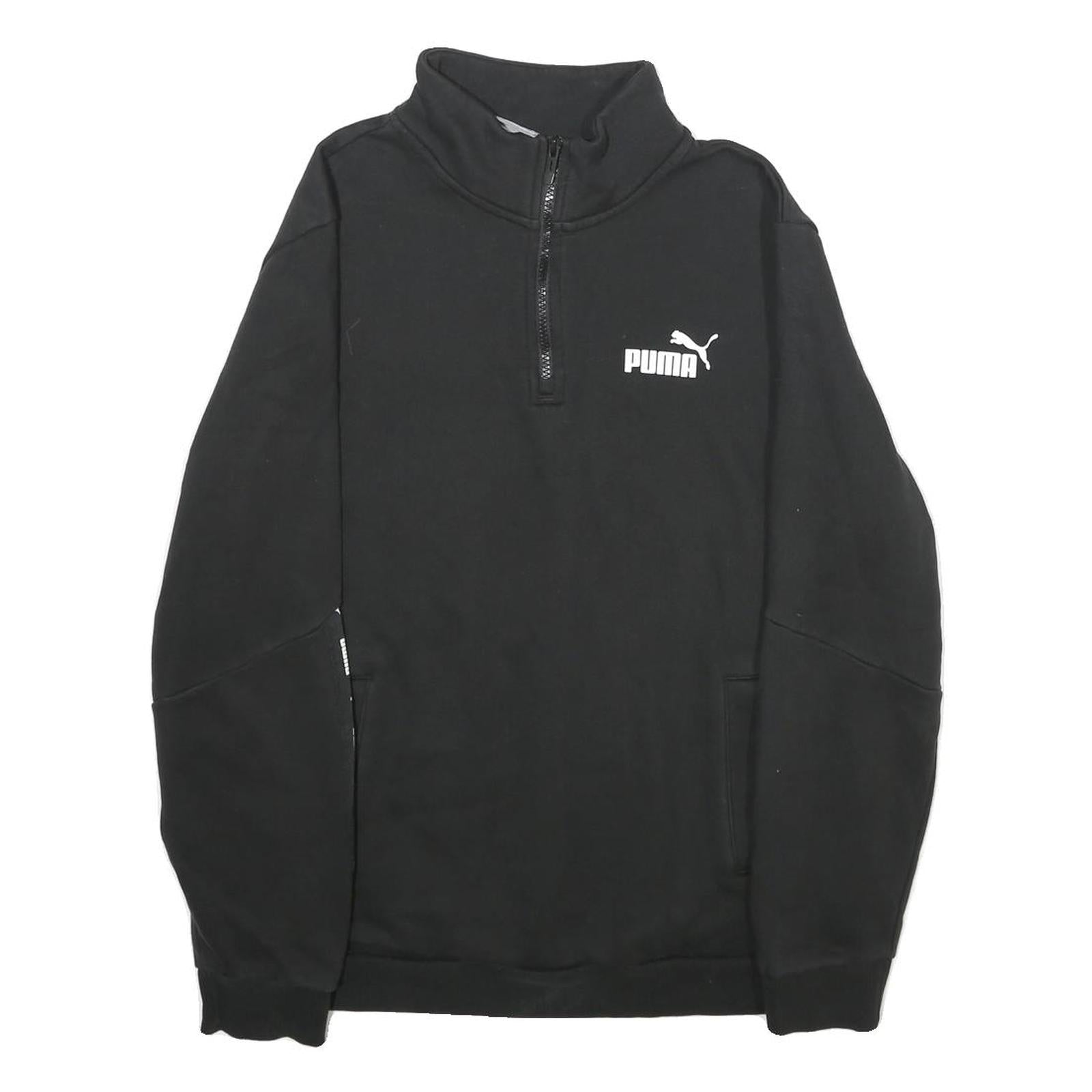 PUMA Mens Black Half Zip M Logo Tape Sweatshirt Cotton Blend Pullover