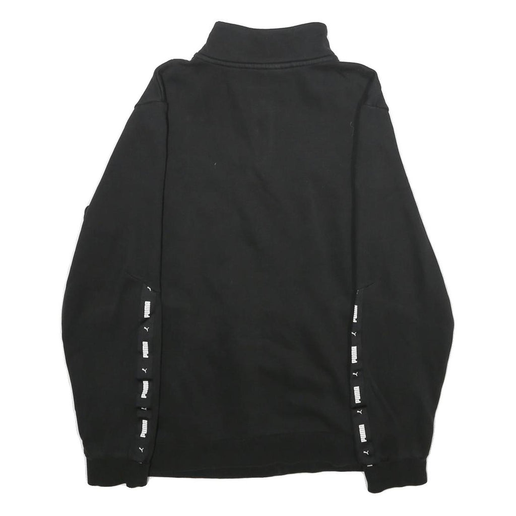 PUMA Mens Black Half Zip M Logo Tape Sweatshirt Cotton Blend Pullover