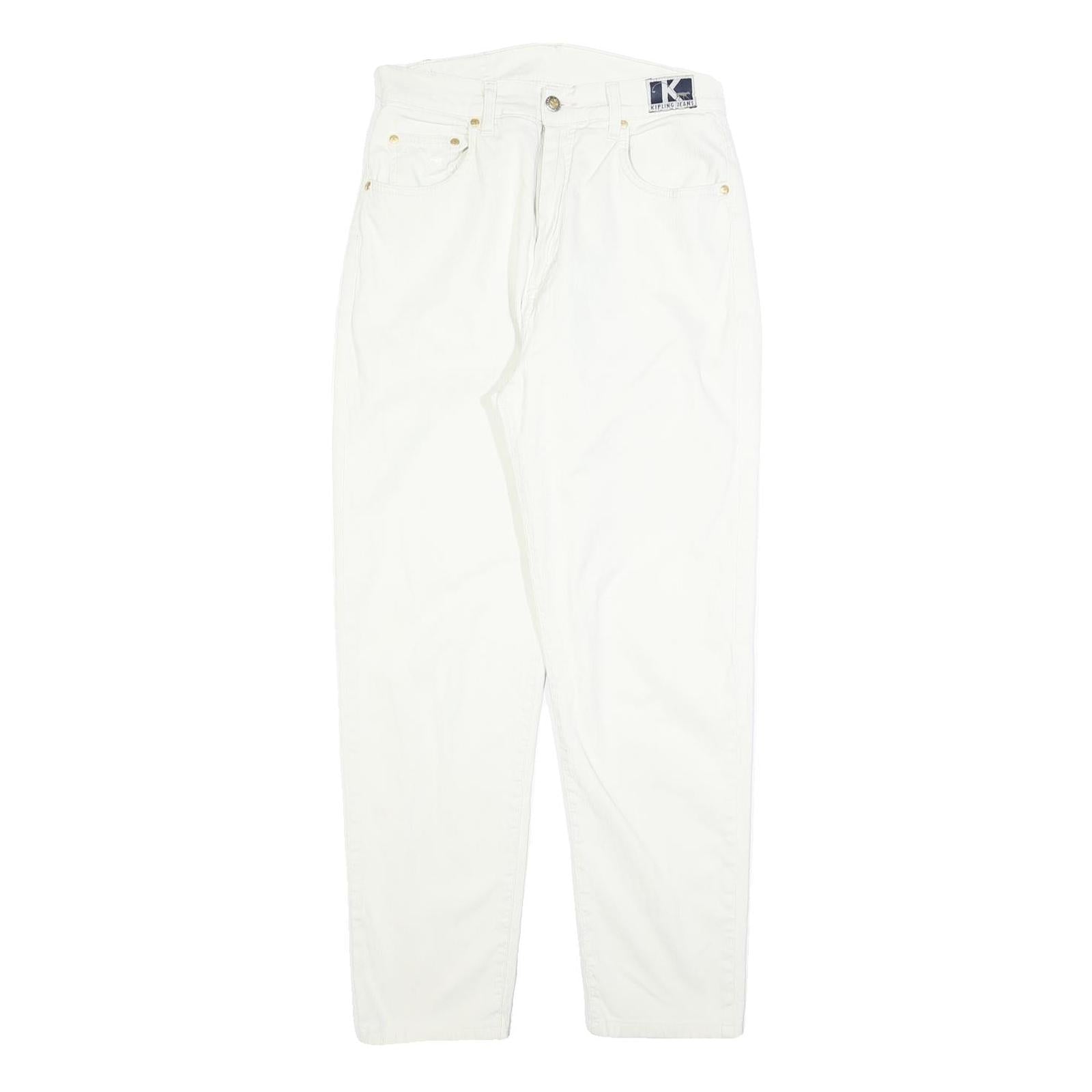 KIPLING Womens Cotton Blend White Regular Fit Straight Leg Trousers W28 L27