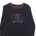 TOMMY HILFIGER Womens Navy Blue Heavy Knit Crew Neck Jumper S Embellished Logo
