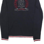 TOMMY HILFIGER Womens Navy Blue Heavy Knit Crew Neck Jumper S Embellished Logo