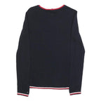 TOMMY HILFIGER Womens Navy Blue Heavy Knit Crew Neck Jumper S Embellished Logo