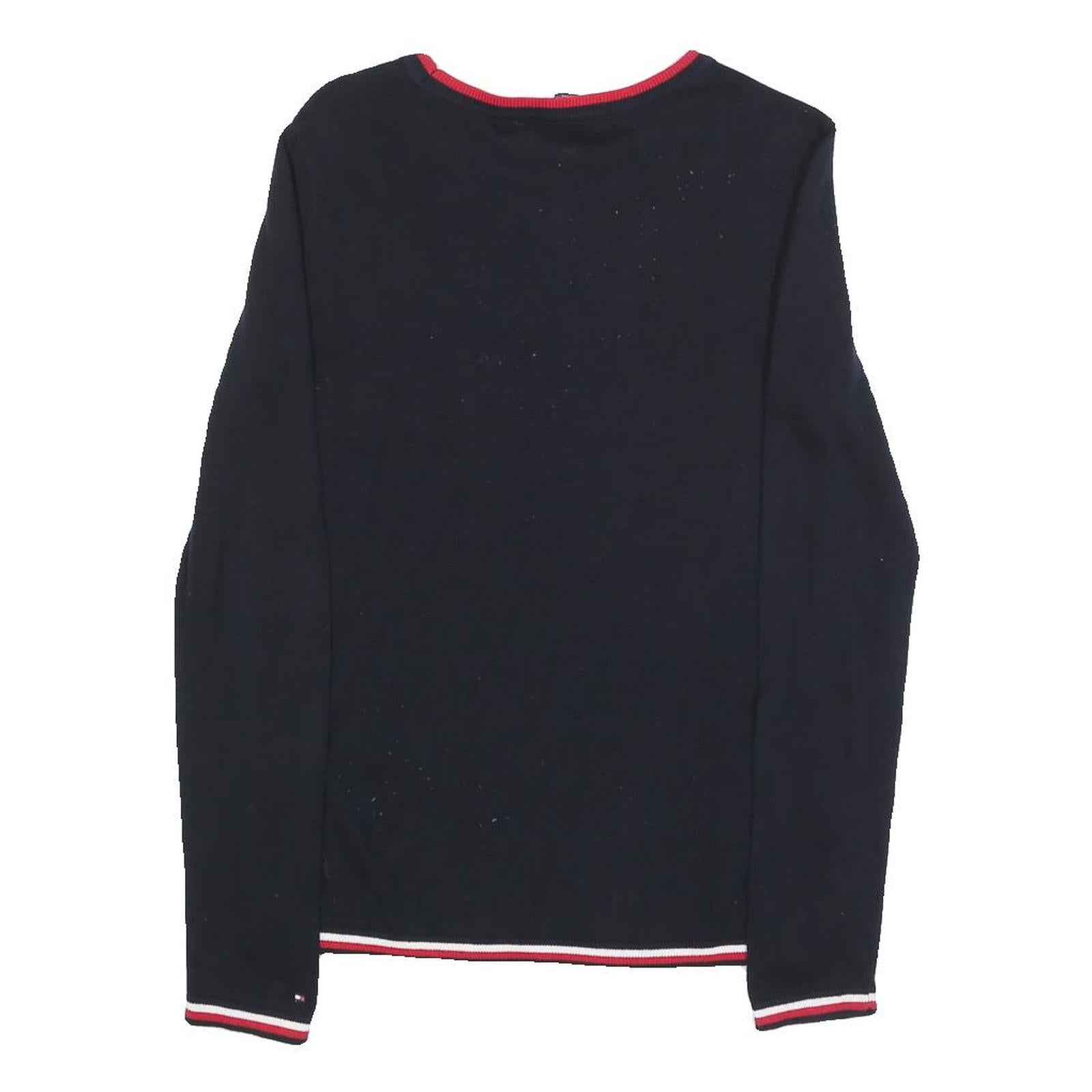 TOMMY HILFIGER Womens Navy Blue Heavy Knit Crew Neck Jumper S Embellished Logo