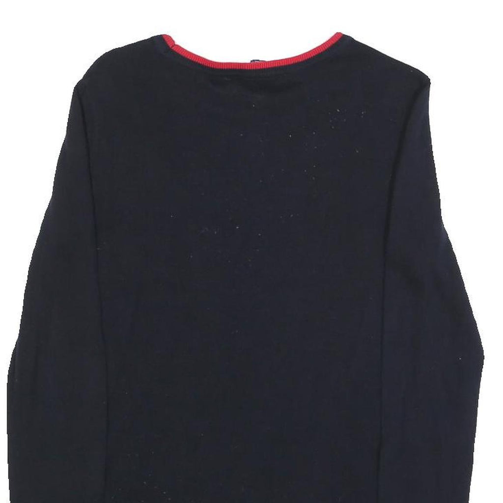 TOMMY HILFIGER Womens Navy Blue Heavy Knit Crew Neck Jumper S Embellished Logo