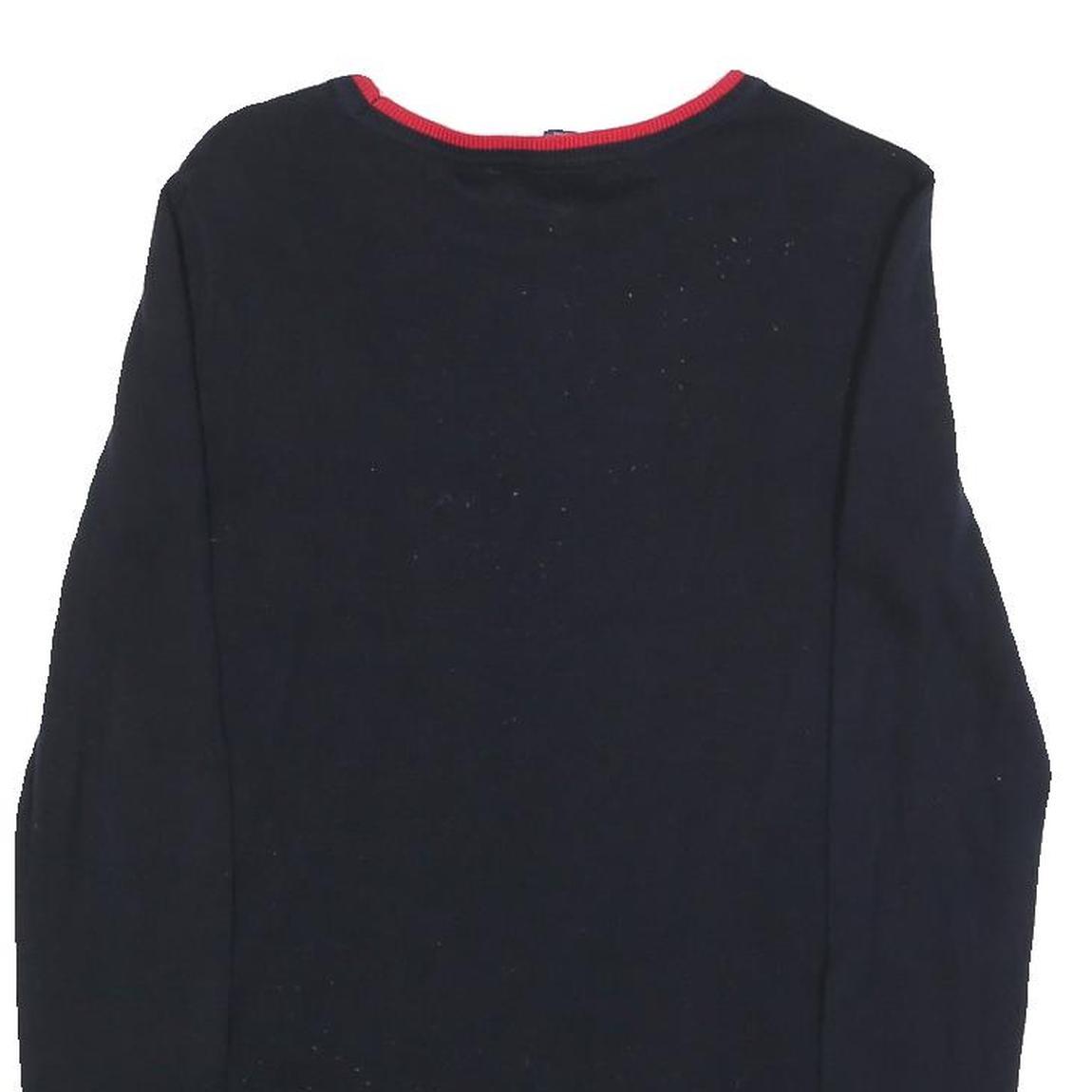 TOMMY HILFIGER Womens Navy Blue Heavy Knit Crew Neck Jumper S Embellished Logo